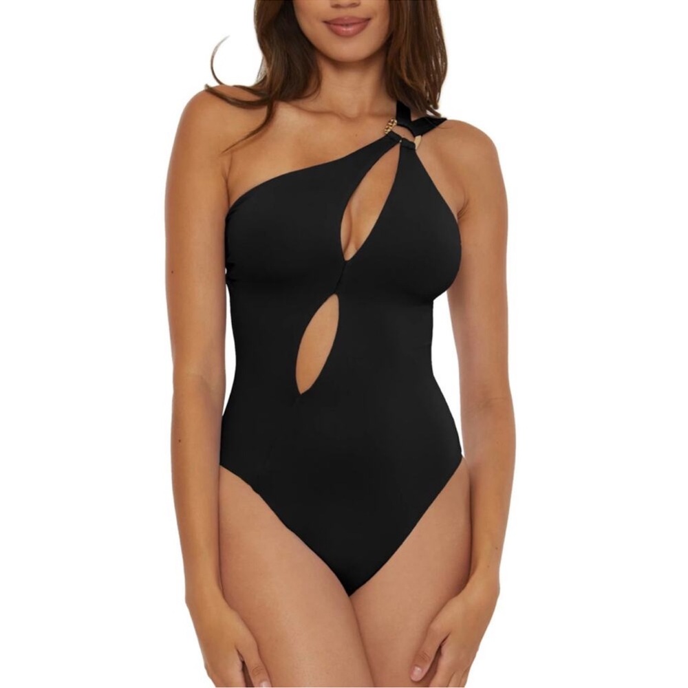 Soluna Swim Women's Standard Tahiti Asymmetric One Piece‎ Black Swimsuit Size XL